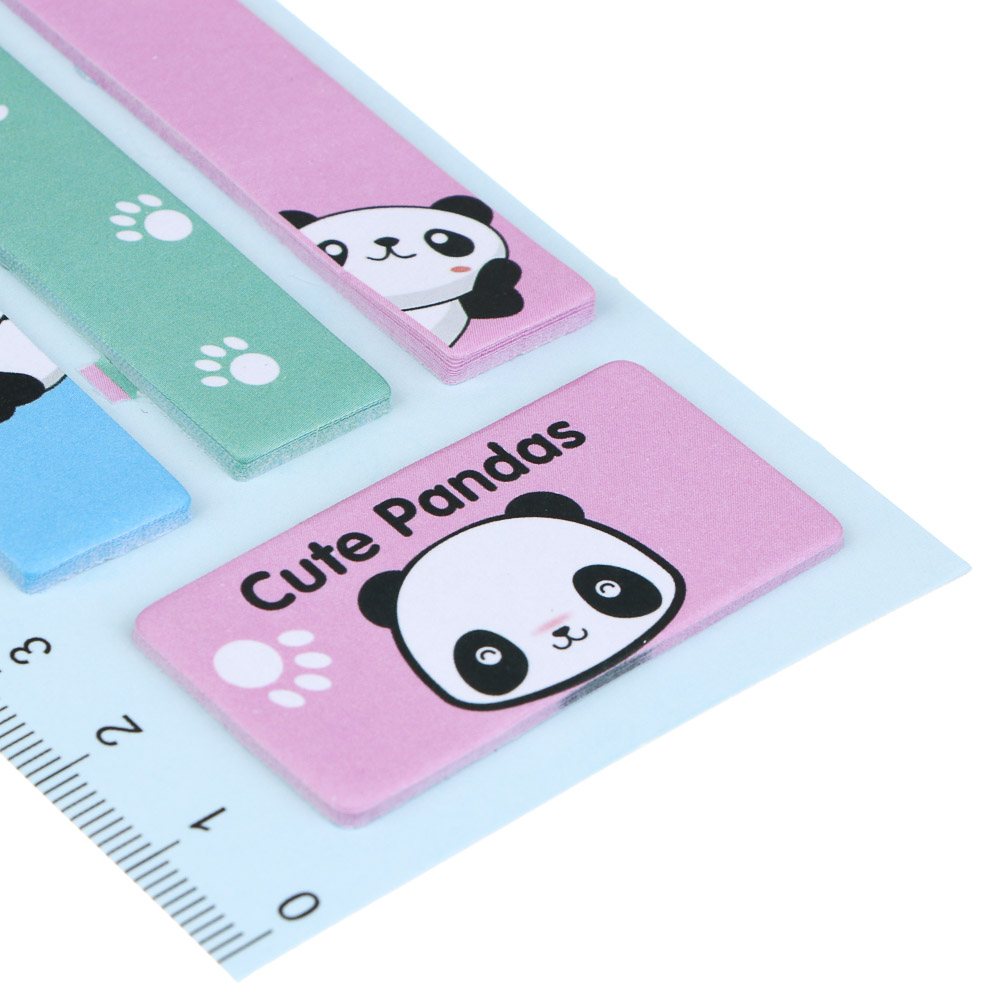 Закладки с клеевым краем фигурные, линейка 16см, 6,7х21,5см, 15 листов, 4 дизайна, Панда, арт.№ 533-048