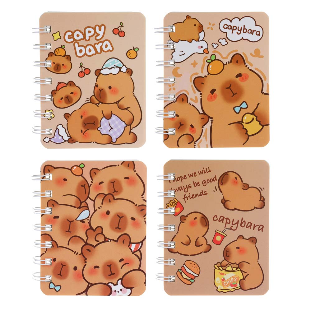 Записная книжка на спирали, 8x10см, 78 л., 4 дизайна, Капибары, арт.№ 574-066