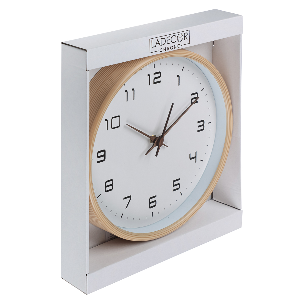 Часы настенные круглые, d30 см, 1xАА, пластик, цвет светлое дерево, арт08-15, арт.№ 581-058