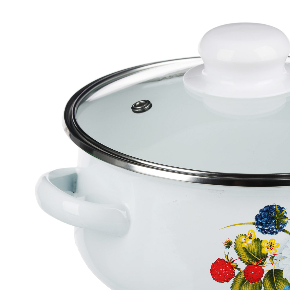 Набор эмалированных кастрюль со стекл. крышками, 6пр. (18/22/24см, 1,5/3/4л) "Леона", индукция, арт.№ 894-460