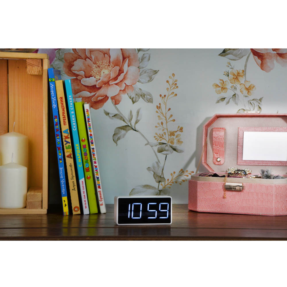 LADECOR Будильник электронный, термометр, 3хААА, USB, 10х3х5 см, 2 цвета, арт.№ 529-181