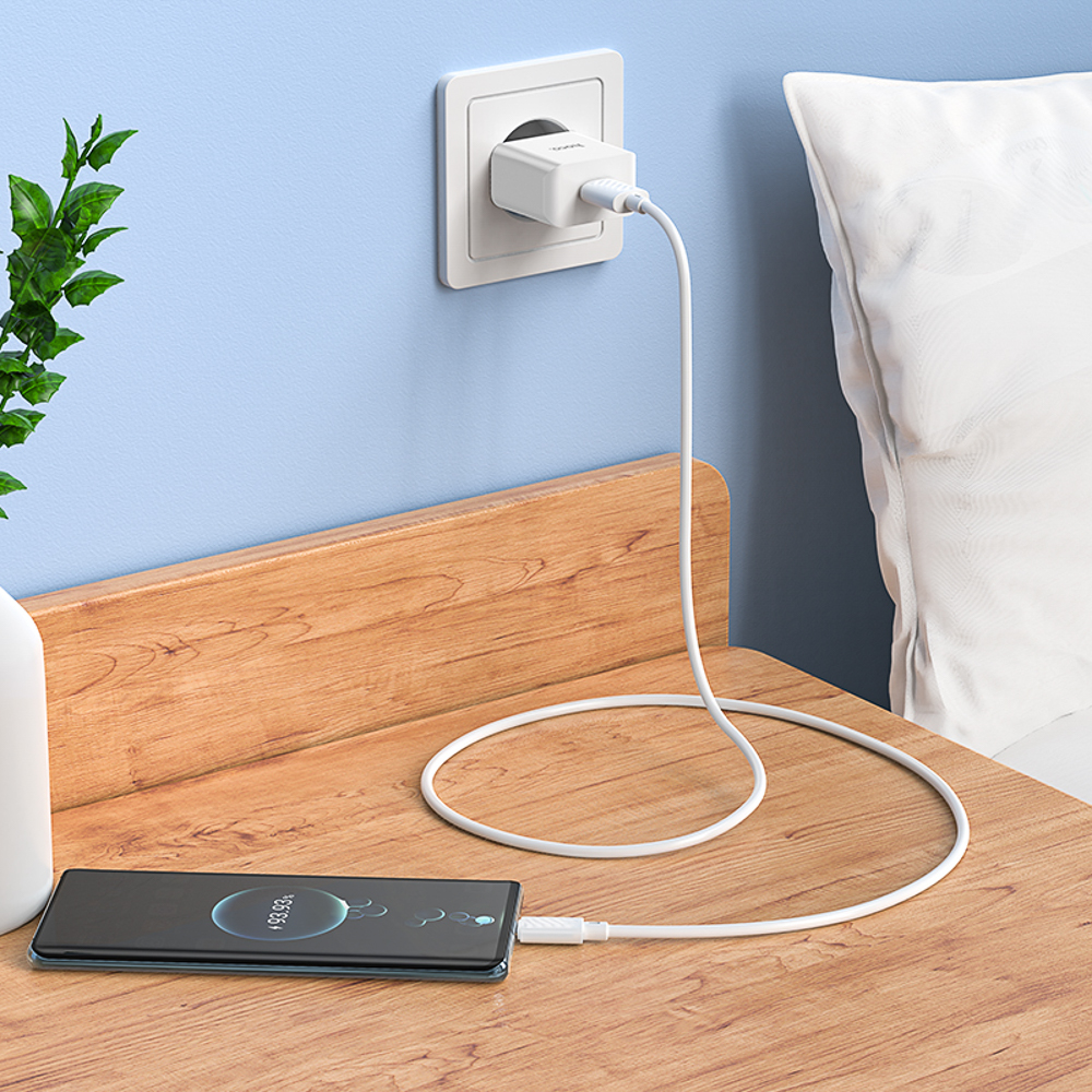 Сетевое зарядное устройство с кабелем hoco. модель C106A, USB-A 10.5Вт, каб Type-C 1м, цвет: белый, арт.№ 916-317