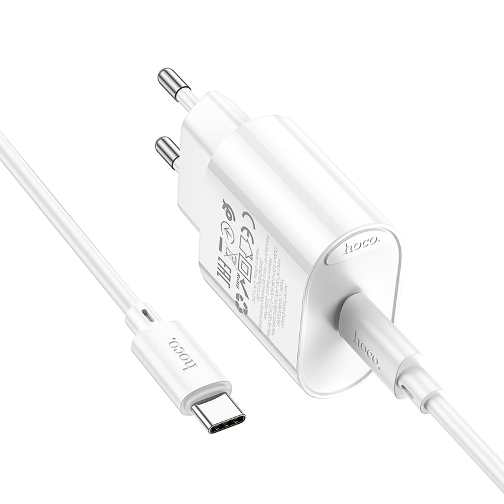 Сетевое зарядное устройство с кабелем hoco. модель C109A, USB-С 20Вт PD, каб C-C 1м, белый, арт.№ 916-318