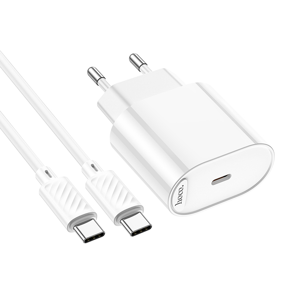Сетевое зарядное устройство с кабелем hoco. модель C109A, USB-С 20Вт PD, каб C-C 1м, белый, арт.№ 916-318