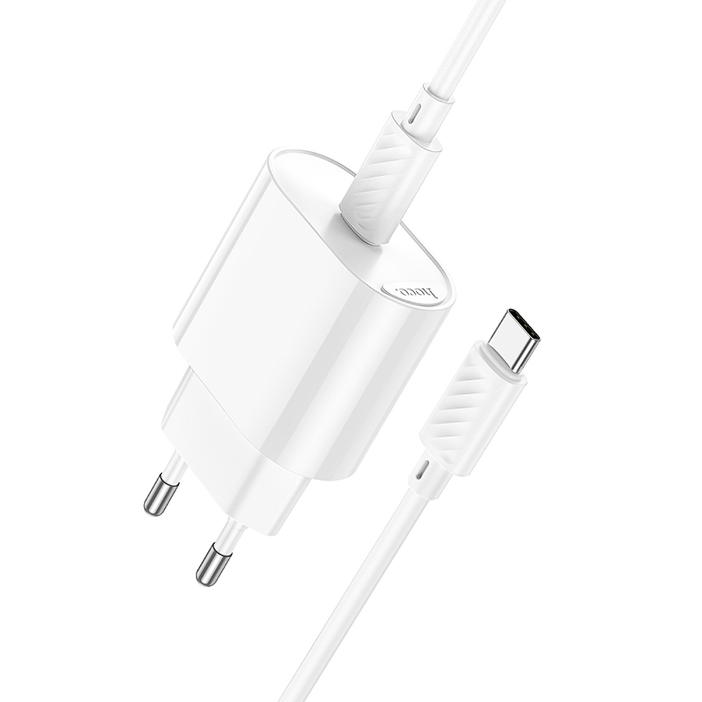 Сетевое зарядное устройство с кабелем hoco. модель C109A, USB-С 20Вт PD, каб C-C 1м, белый, арт.№ 916-318