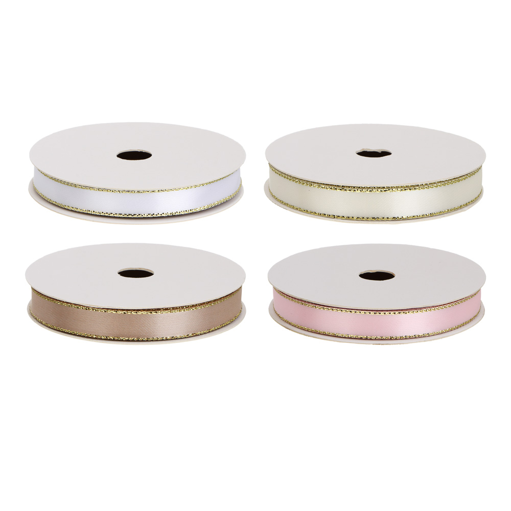 Лента для подарков атласная, 1 см x 2,7 м, полиэстер, 4 цвета, арт.№ 505-164
