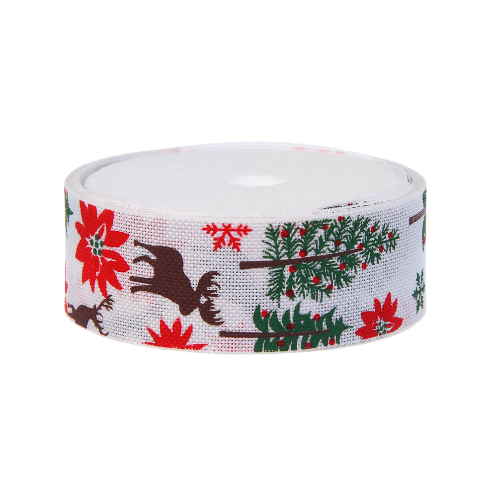 Лента для подарков новогодняя, 2,5 см x 2,7 м, полиэстер, арт.4, 3 диз., арт.№ 505-166