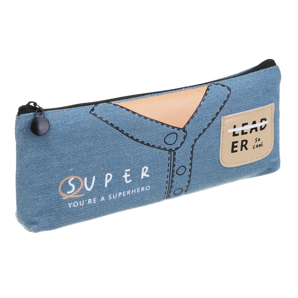 Джинс Пенал треугольный 21х8х3,5см, 1 отд., джинса, отделка иск.кожей, "Рубашки", 2 дизайна, арт.№ 238-029