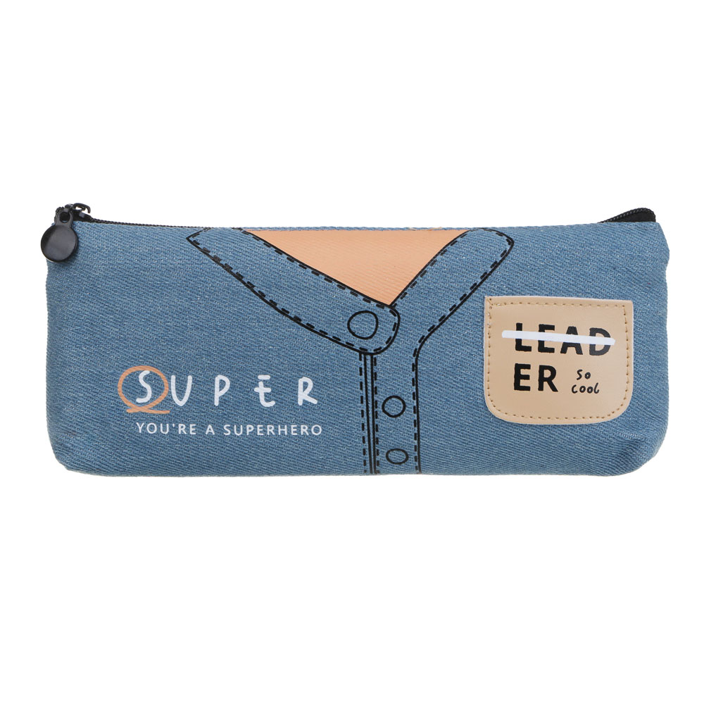 Джинс Пенал треугольный 21х8х3,5см, 1 отд., джинса, отделка иск.кожей, "Рубашки", 2 дизайна, арт.№ 238-029