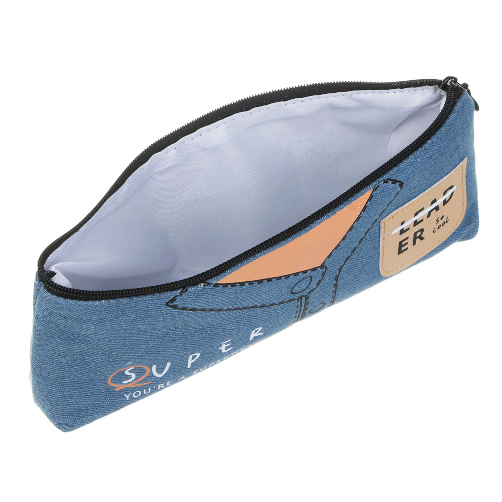 Джинс Пенал треугольный 21х8х3,5см, 1 отд., джинса, отделка иск.кожей, "Рубашки", 2 дизайна, арт.№ 238-029