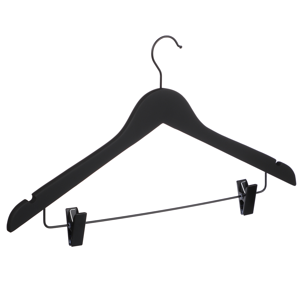 VETTA Вешалка деревянная с клипсами, софт тач, 45x26,5см, черная, арт.№ 455-008