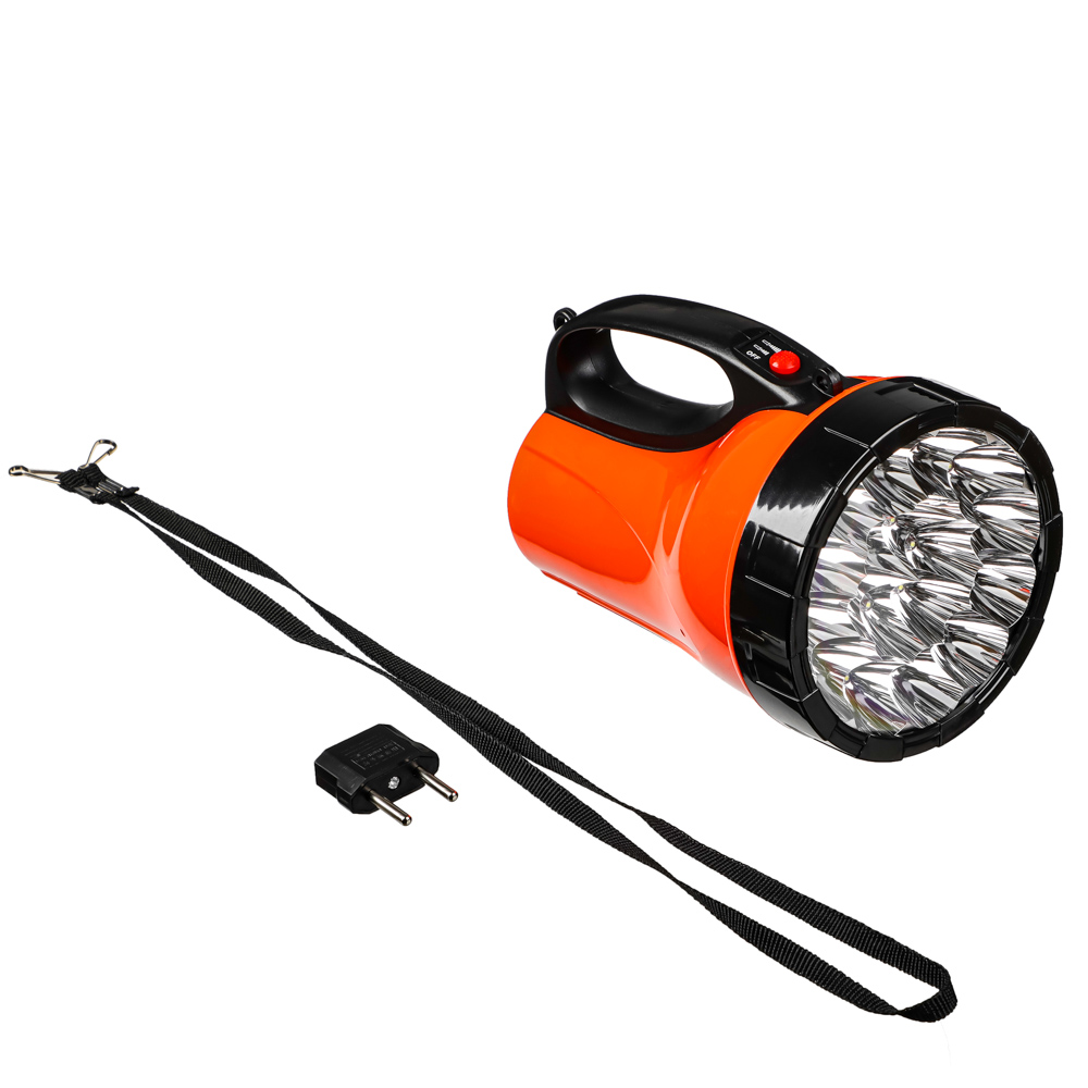 ЕРМАК Фонарь прожектор 18 ярк. LED, 3xАА / вилка 220В, пластик, 17x11 см, арт.№ 198-012