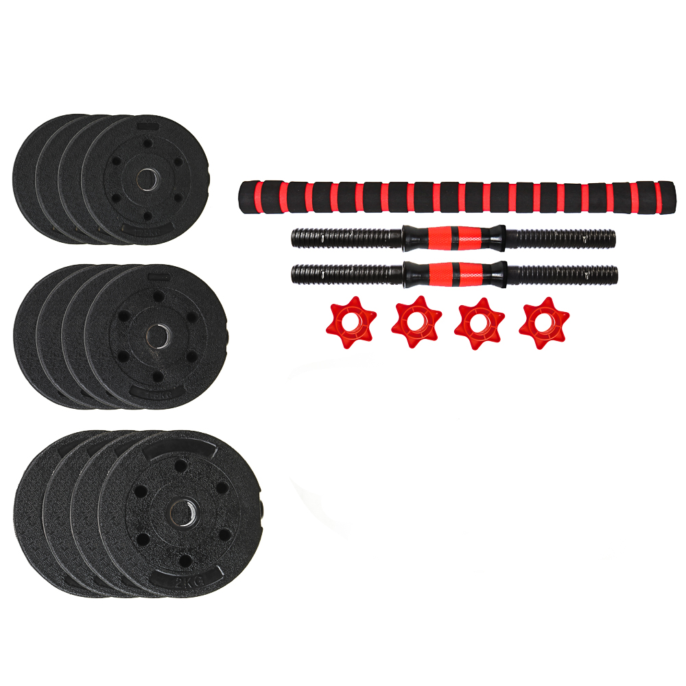 SILAPRO Набор силовой: 2 гантели,гриф,блины (1,25кг-4шт, 1,5кг-4шт, 2кг-4шт)20кг, цемент,пвх, металл, арт.№ 089-009
