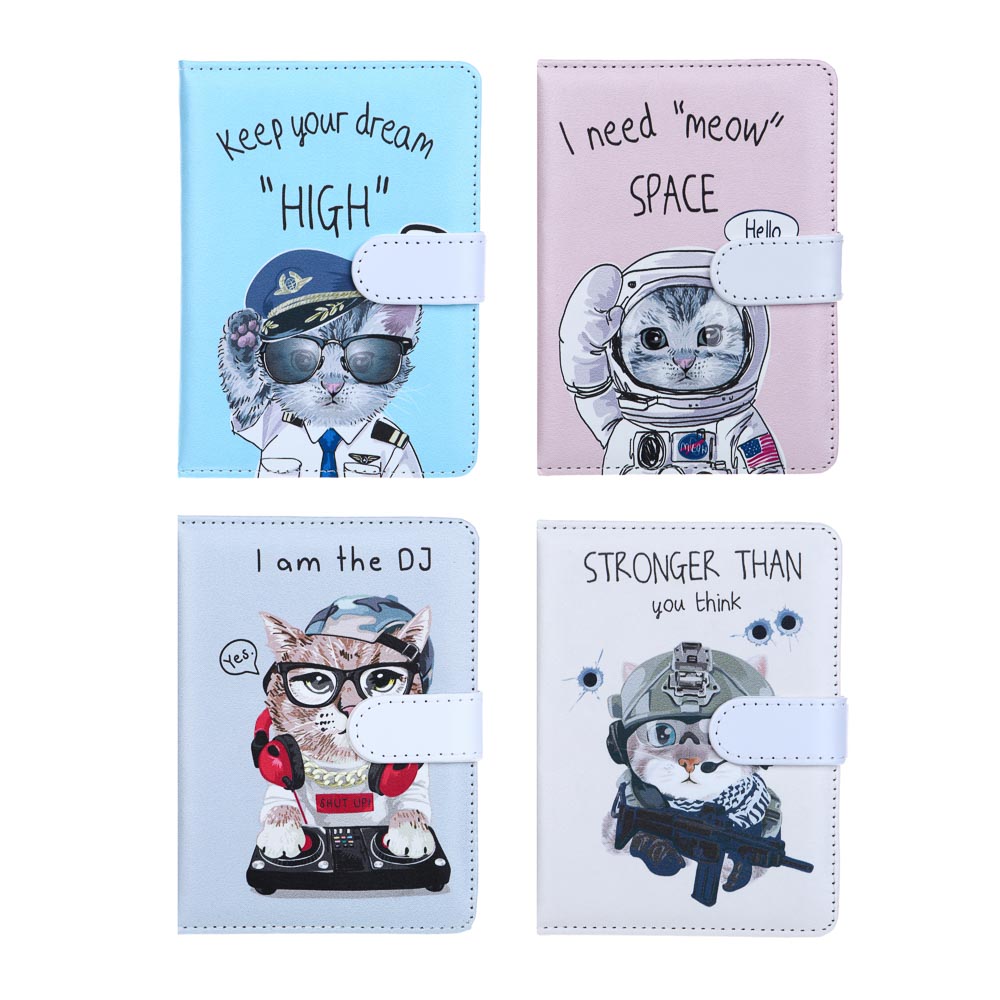 Зап.книжка А6, 10,5X14,5см, 80л., "Крутые котики", тв. обл. с поролоном, иск. кожа, магнит, 4 диз., арт.№ 557-066