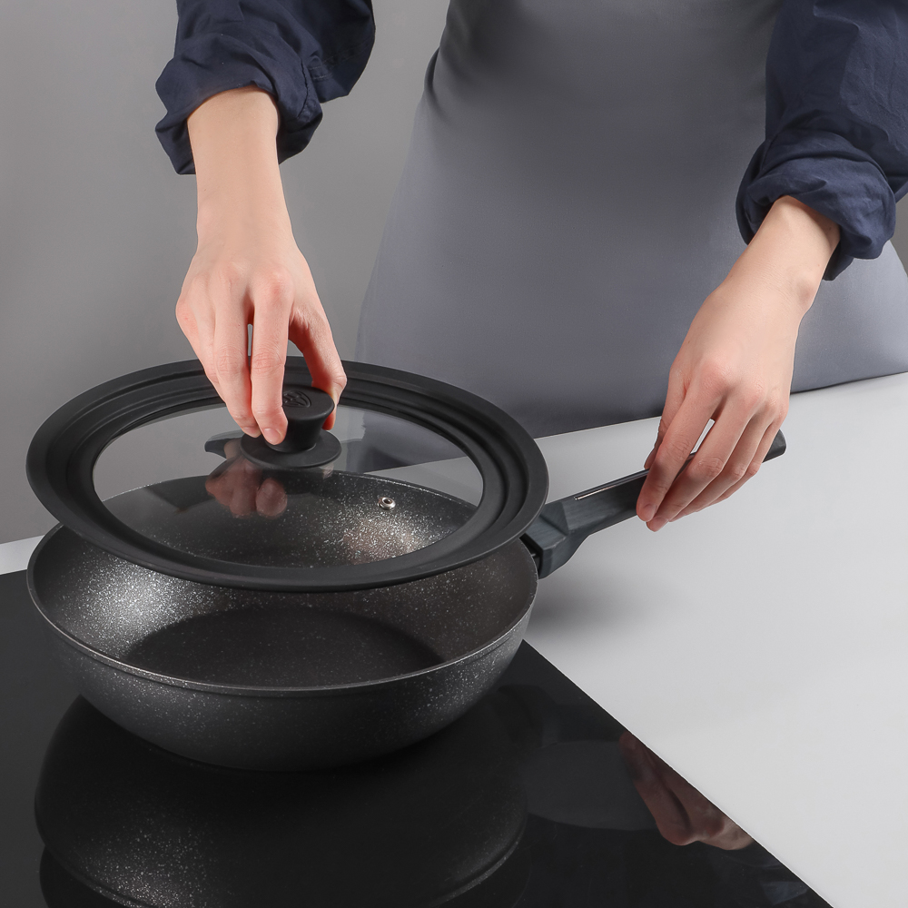 SATOSHI Крышка универсальная стекло/силикон с ручкой, 24-26-28см, арт.№ 848-071