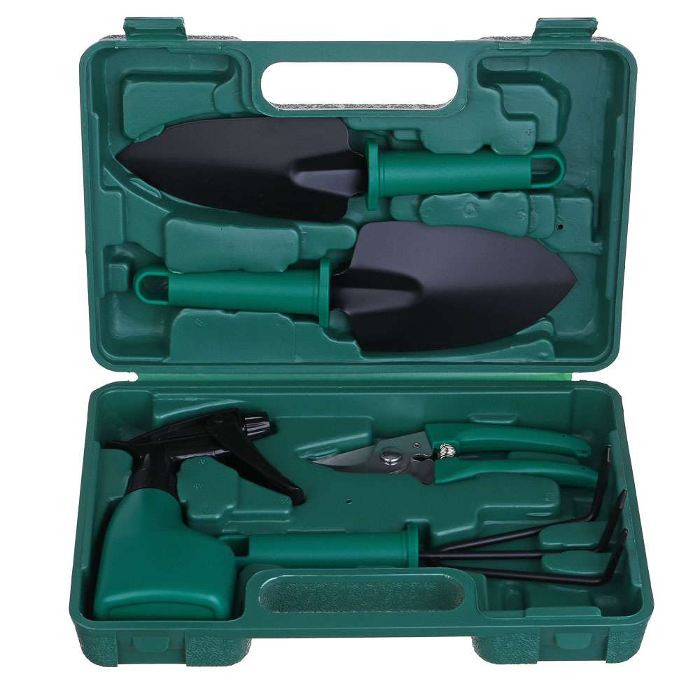 INBLOOM Набор садового инструмента (лопатка 2 шт., рыхлитель, секатор, пульверизатор), чемодан, PP, металл, арт.№ 181-104