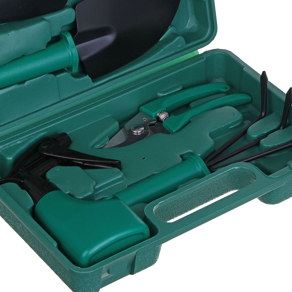 INBLOOM Набор садового инструмента (лопатка 2 шт., рыхлитель, секатор, пульверизатор), чемодан, PP, металл, арт.№ 181-104