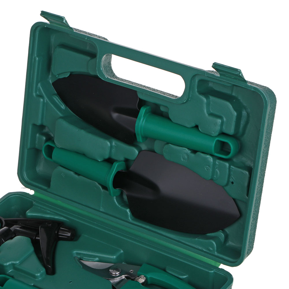 INBLOOM Набор садового инструмента (лопатка 2 шт., рыхлитель, секатор, пульверизатор), чемодан, PP, металл, арт.№ 181-104