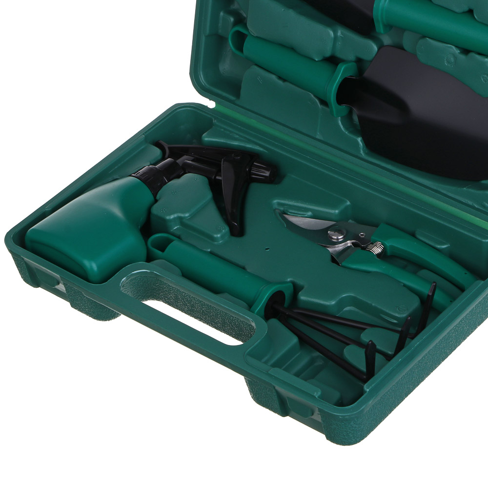 INBLOOM Набор садового инструмента (лопатка 2 шт., рыхлитель, секатор, пульверизатор), чемодан, PP, металл, арт.№ 181-104