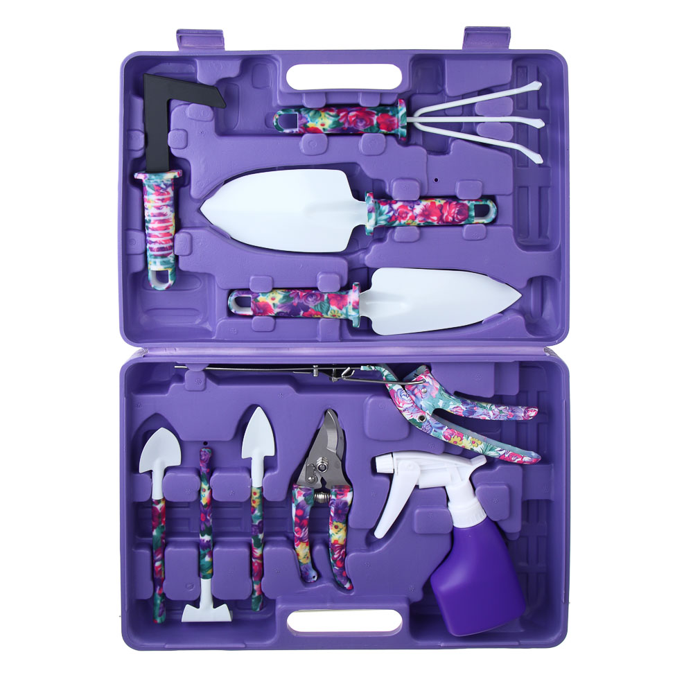 INBLOOM Набор инструмента (лопатка 4 шт., серп, грабли, секатор, ножницы, пульверизатор, рыхлитель) РР, металл, арт.№ 181-106