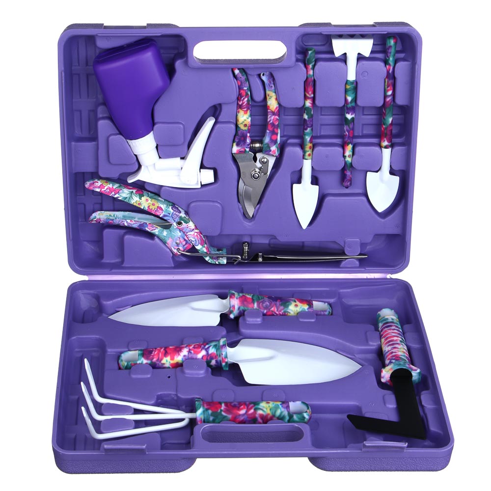 INBLOOM Набор инструмента (лопатка 4 шт., серп, грабли, секатор, ножницы, пульверизатор, рыхлитель) РР, металл, арт.№ 181-106