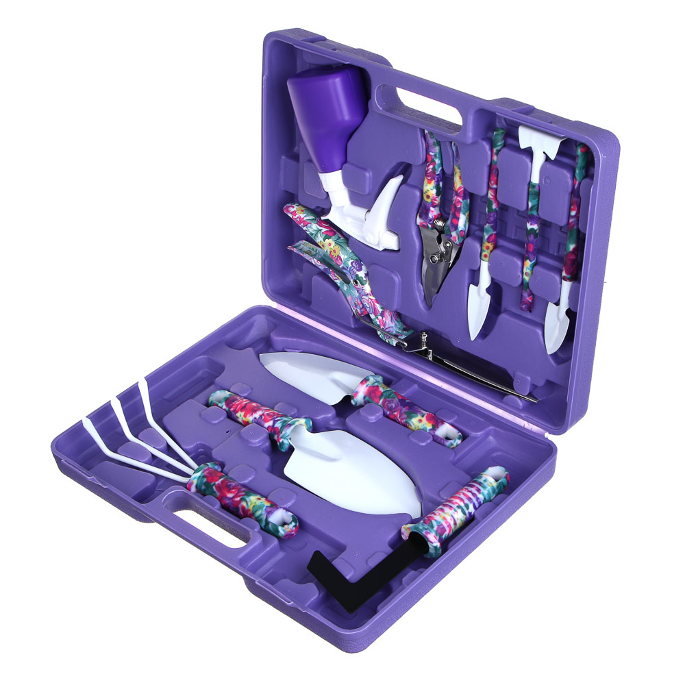 INBLOOM Набор инструмента (лопатка 4 шт., серп, грабли, секатор, ножницы, пульверизатор, рыхлитель) РР, металл, арт.№ 181-106