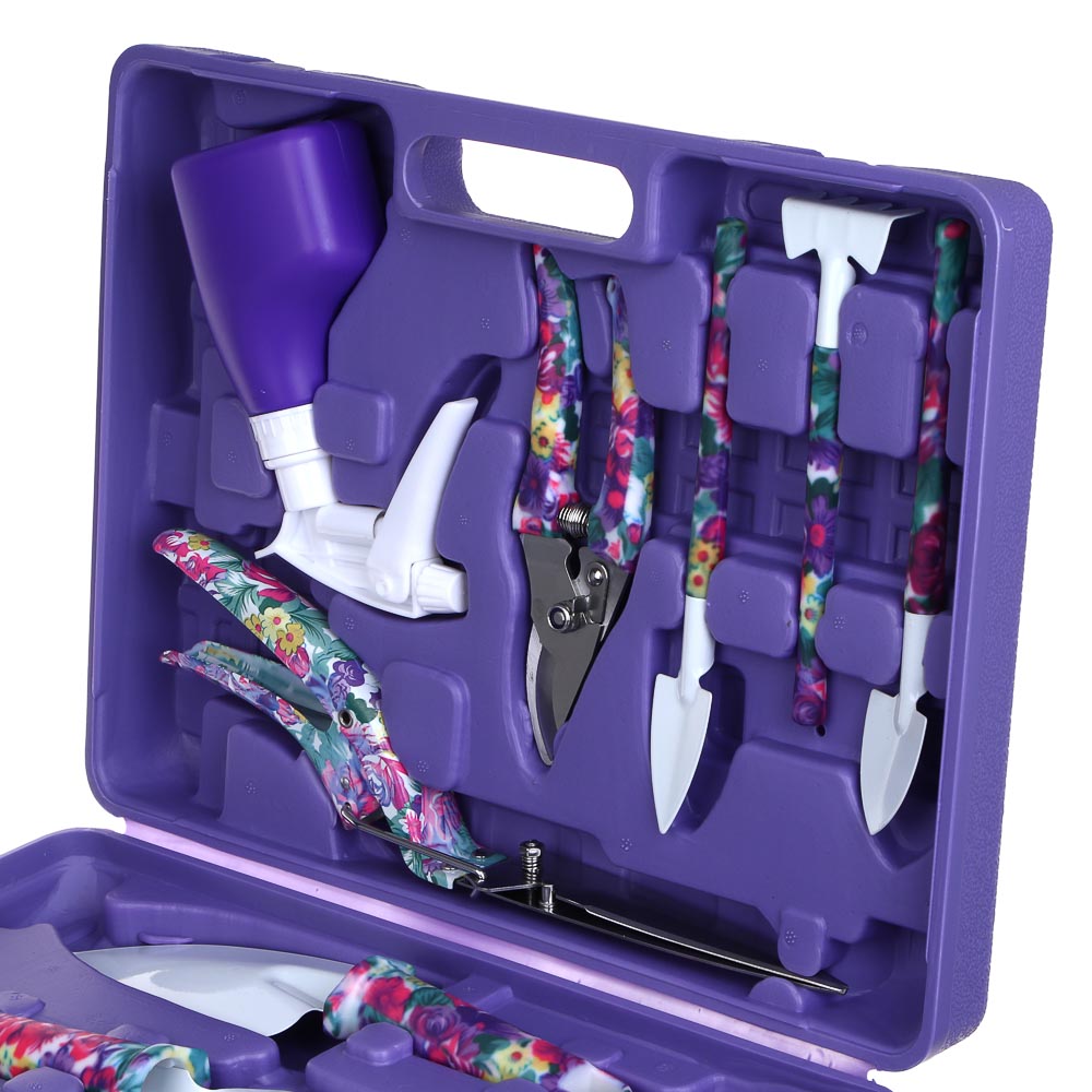 INBLOOM Набор инструмента (лопатка 4 шт., серп, грабли, секатор, ножницы, пульверизатор, рыхлитель) РР, металл, арт.№ 181-106