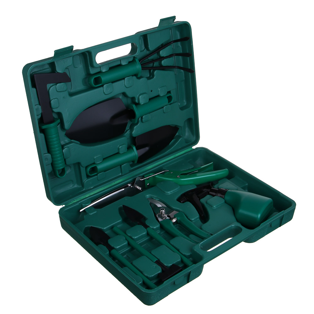 INBLOOM Набор инструмента (лопатка 4 шт., серп, грабли, секатор, ножницы, пульверизатор, рыхлитель) РР, металл, арт.№ 181-107