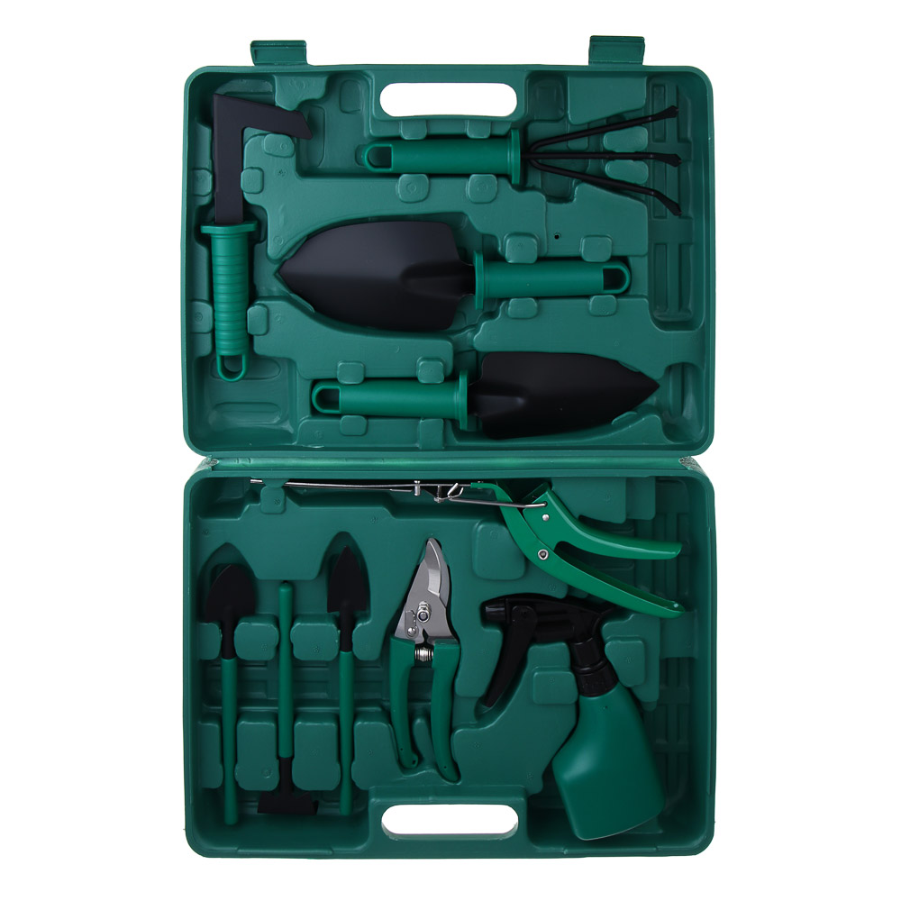 INBLOOM Набор инструмента (лопатка 4 шт., серп, грабли, секатор, ножницы, пульверизатор, рыхлитель) РР, металл, арт.№ 181-107