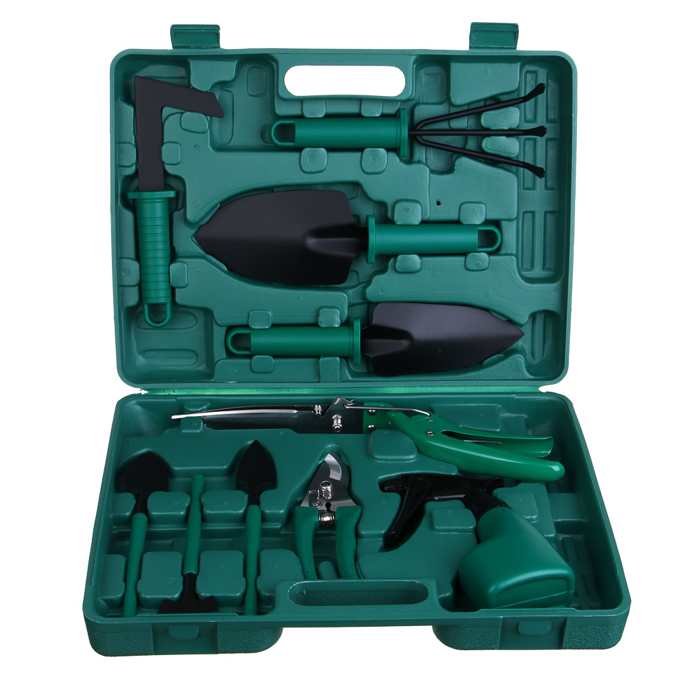 INBLOOM Набор инструмента (лопатка 4 шт., серп, грабли, секатор, ножницы, пульверизатор, рыхлитель) РР, металл, арт.№ 181-107