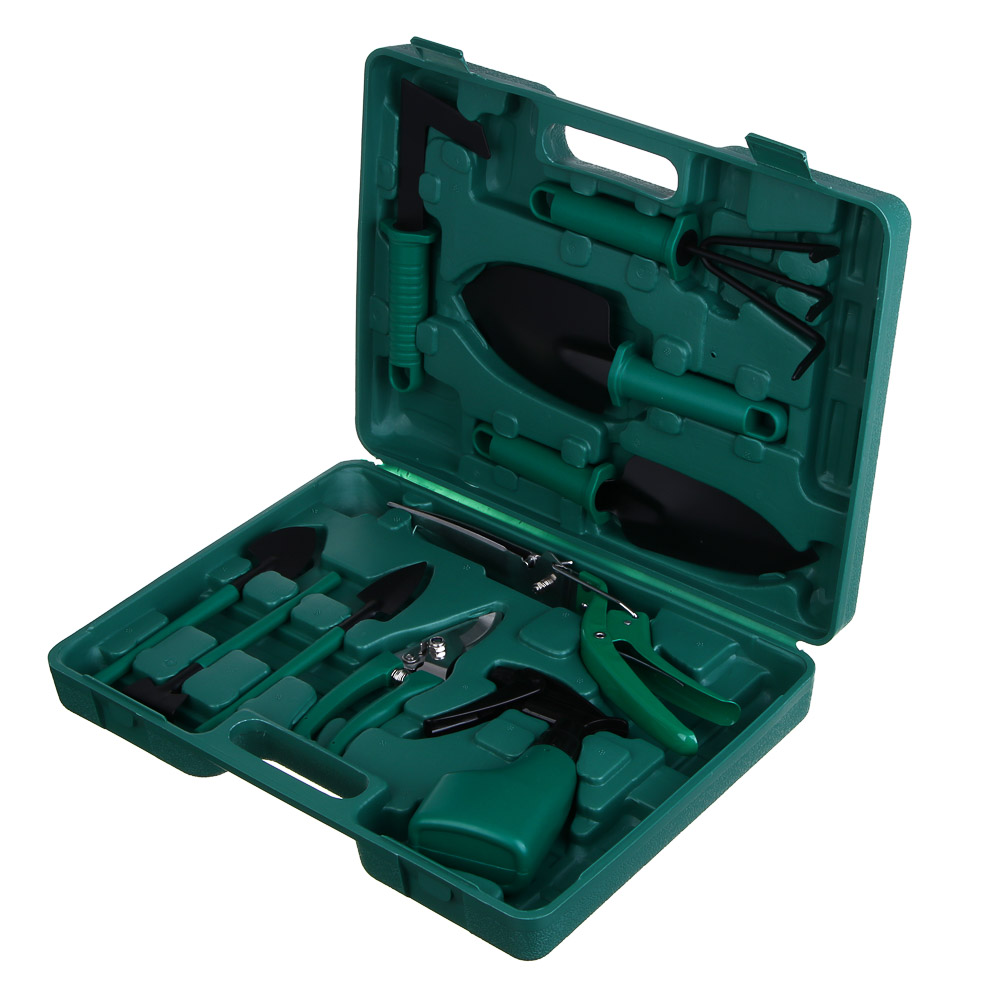 INBLOOM Набор инструмента (лопатка 4 шт., серп, грабли, секатор, ножницы, пульверизатор, рыхлитель) РР, металл, арт.№ 181-107