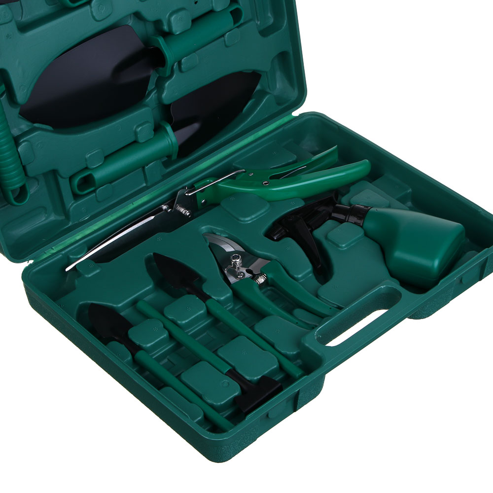 INBLOOM Набор инструмента (лопатка 4 шт., серп, грабли, секатор, ножницы, пульверизатор, рыхлитель) РР, металл, арт.№ 181-107