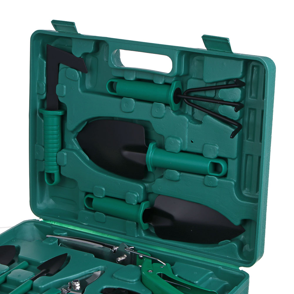 INBLOOM Набор инструмента (лопатка 4 шт., серп, грабли, секатор, ножницы, пульверизатор, рыхлитель) РР, металл, арт.№ 181-107