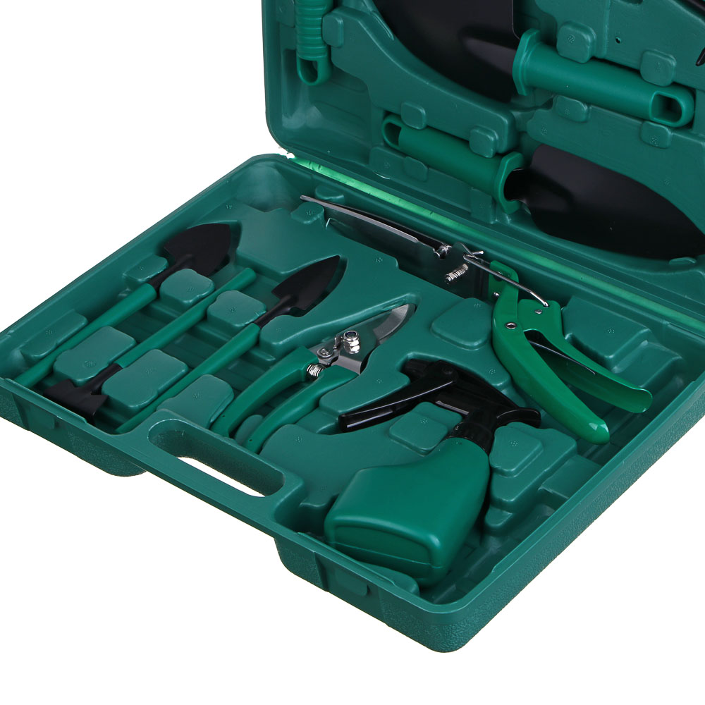 INBLOOM Набор инструмента (лопатка 4 шт., серп, грабли, секатор, ножницы, пульверизатор, рыхлитель) РР, металл, арт.№ 181-107