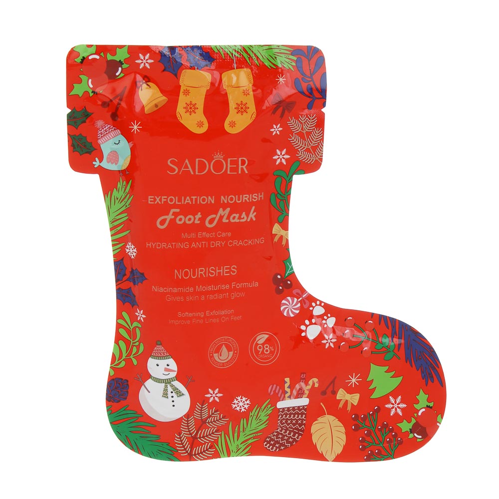 Маска-носочки для ног разглаживающая и отшелушивающая c ниацинамидом, тм SADOER Merry Xmas, 35 гр, арт.№ 022-176