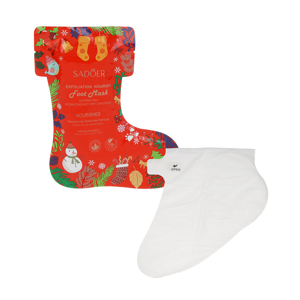 Маска-носочки для ног разглаживающая и отшелушивающая c ниацинамидом, тм SADOER Merry Xmas, 35 гр, арт.№ 022-176