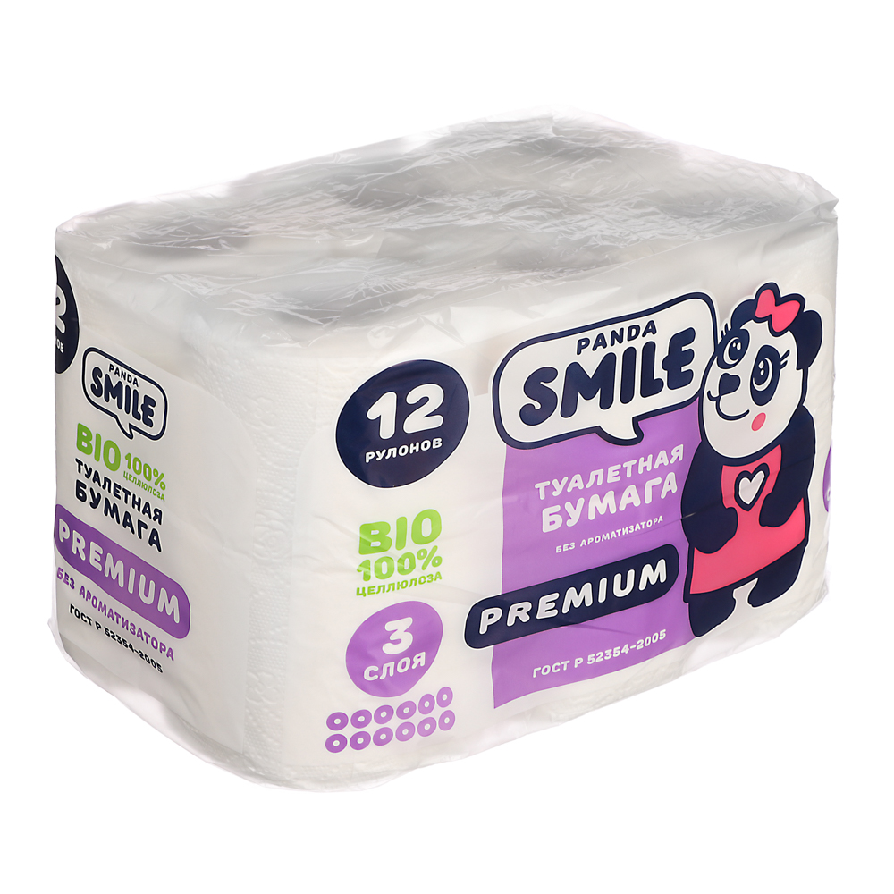 Туалетная бумага Панда 3 слоя, 12 рулонов, арт.№ 918-021