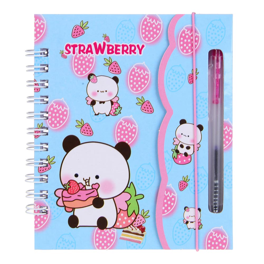Записная книжка на резинке, с ручкой, на спирали, 11x13см, 50л, 4 дизайна, Клубнички, арт.№ 574-067