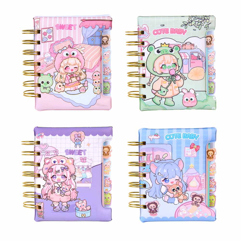 Записная книжка на спирали, с фигурной вырубкой, 9x11см, 60 л., обложка-мялка, 4 дизайна, Кавайи, арт.№ 574-068