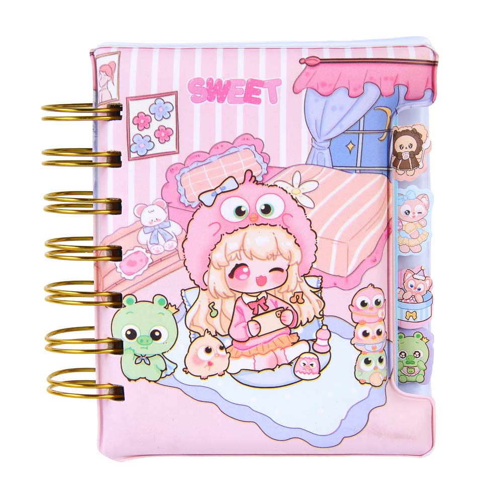 Записная книжка на спирали, с фигурной вырубкой, 9x11см, 60 л., обложка-мялка, 4 дизайна, Кавайи, арт.№ 574-068