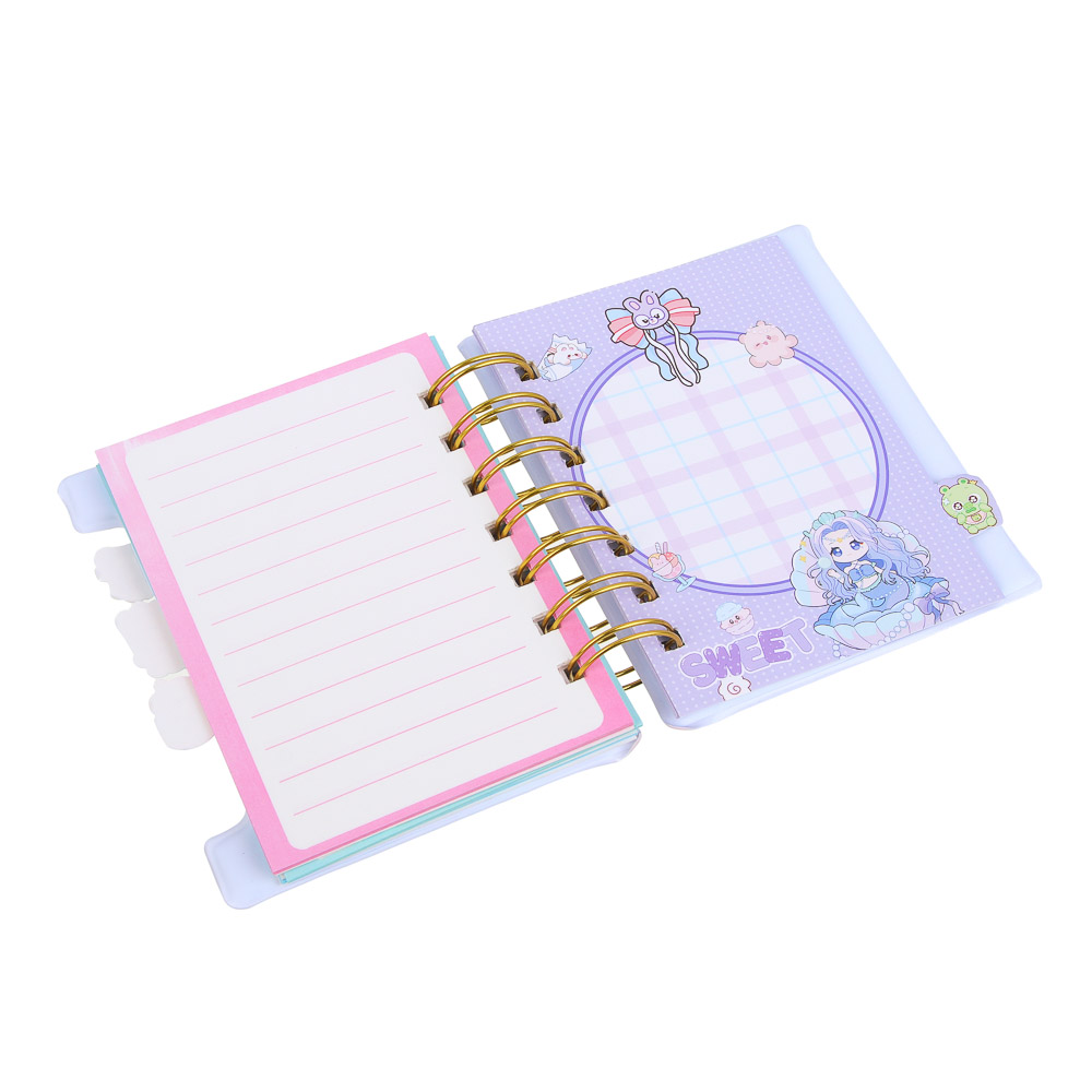 Записная книжка на спирали, с фигурной вырубкой, 9x11см, 60 л., обложка-мялка, 4 дизайна, Кавайи, арт.№ 574-068