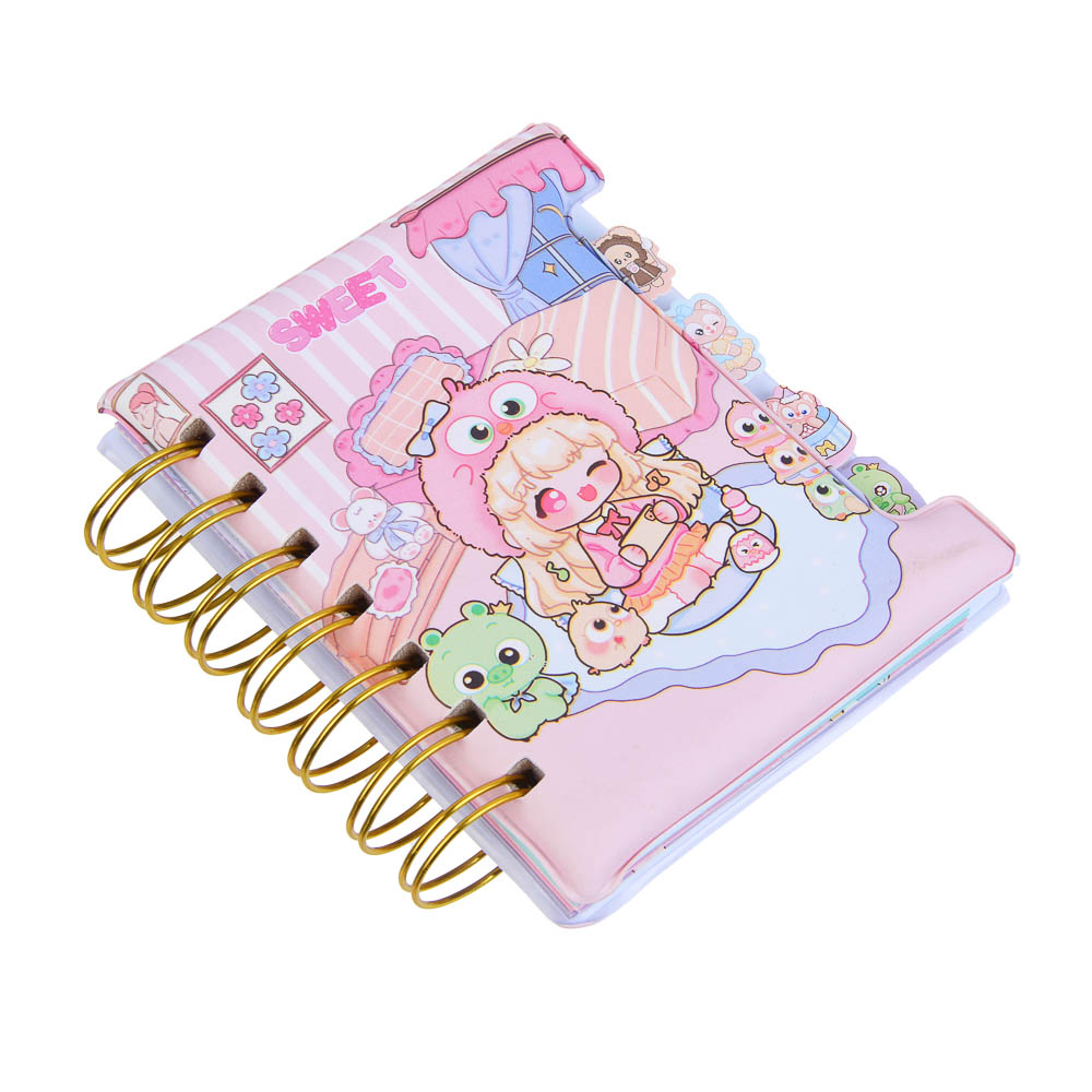 Записная книжка на спирали, с фигурной вырубкой, 9x11см, 60 л., обложка-мялка, 4 дизайна, Кавайи, арт.№ 574-068