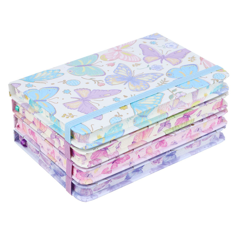 Записная книжка на резинке, А6, 9х14см, 80 л., цветной срез, закладка-лента, Бабочки, 4 дизайна, арт.№ 574-071