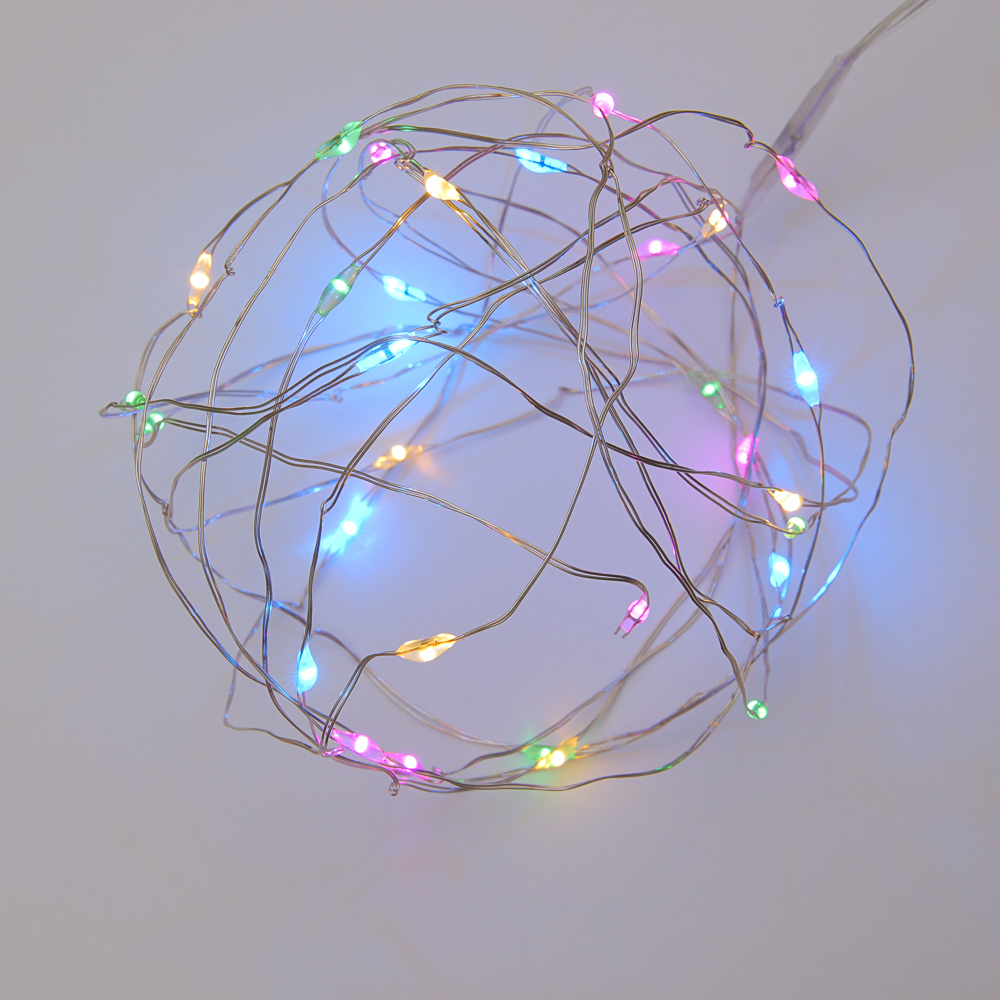 Гирлянда нить росы 1 м СНОУ БУМ, 10 LED ламп, постоянное свечение мульти, проволока серебряный цвет, 2xCR2032, арт.№ 384-331