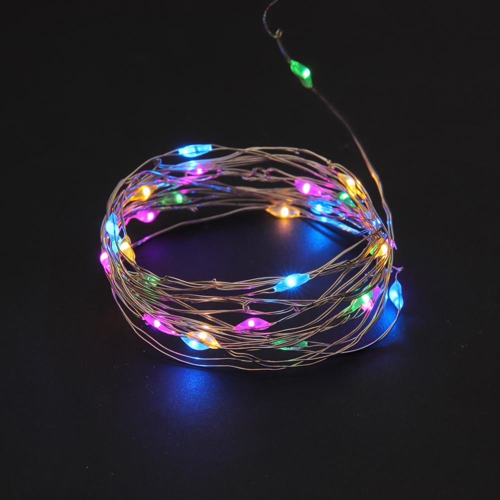 Гирлянда нить росы 1 м СНОУ БУМ, 10 LED ламп, постоянное свечение мульти, проволока серебряный цвет, 2xCR2032, арт.№ 384-331