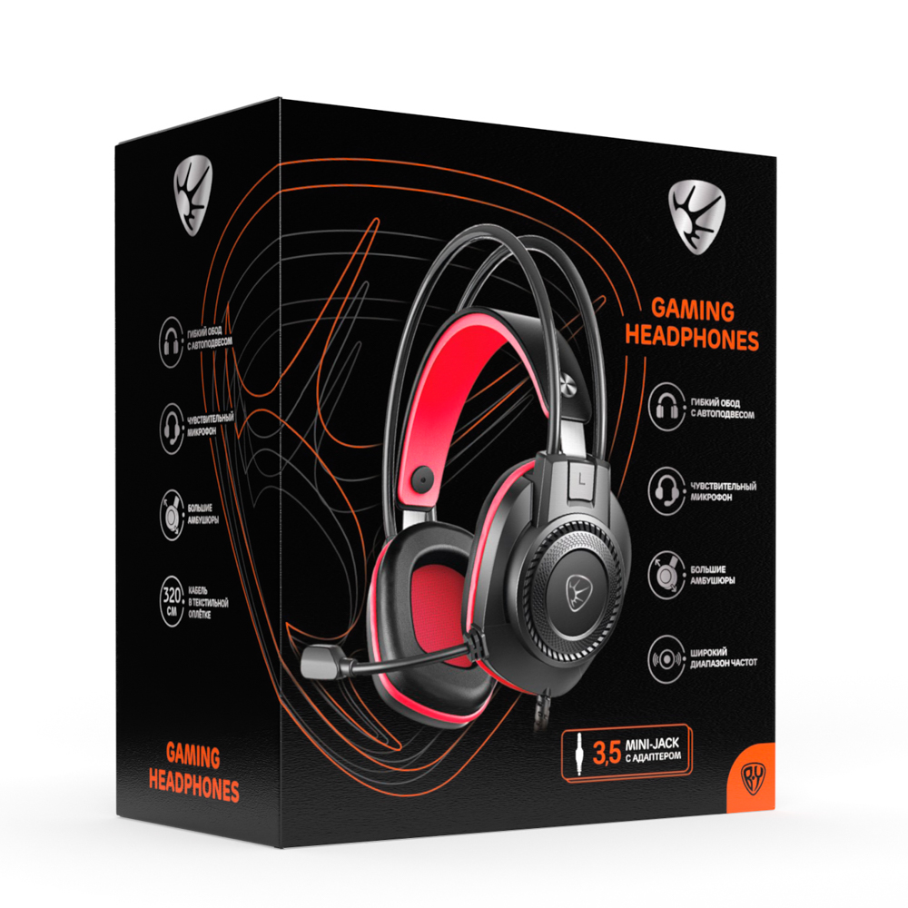 Наушники проводные с микрофоном игровые BY Сabasset 3.5мм 4pin-SPK+MIC 3,2 м, красные, арт.№ 410-080