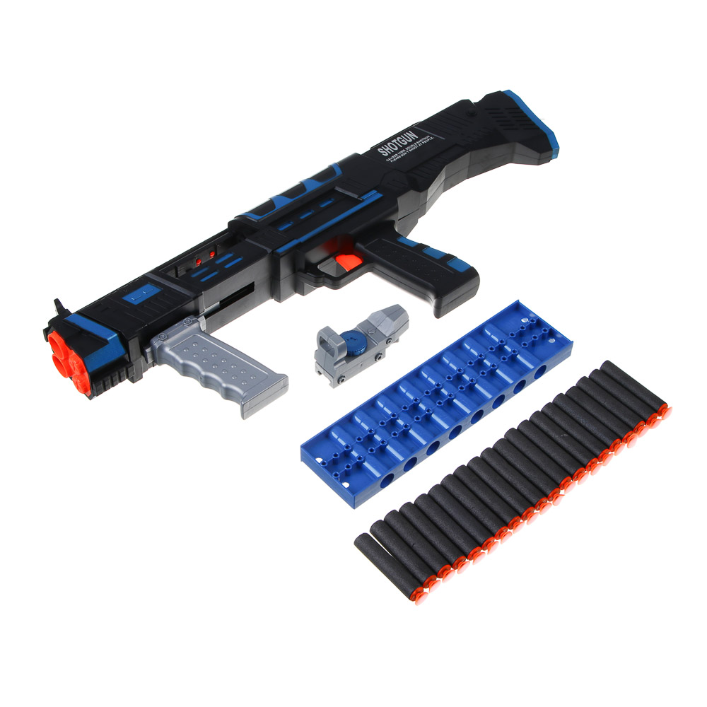 ИГРОЛЕНД Автомат "Двойной удар", стреляет мягкими пулями, 8 шт, ЭВА, ПП, 50,5х7х19,6 см, арт.№ 261-789