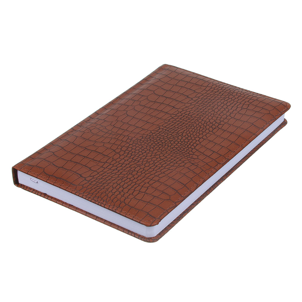 Ежедневник недатир."Кроко" А5, 320стр, тверд.обл.с поролоном, ПУ под кожу крокодила, пакет, коричн., арт.№ 572-062