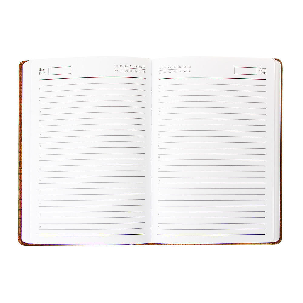 Ежедневник недатир."Кроко" А5, 320стр, тверд.обл.с поролоном, ПУ под кожу крокодила, пакет, коричн., арт.№ 572-062