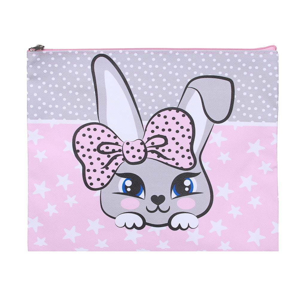 ЗАЙЧИК Папка для тетрадей 24x20см, для A5, молния сверху, искусственная кожа с печатью, арт.№ 236-078